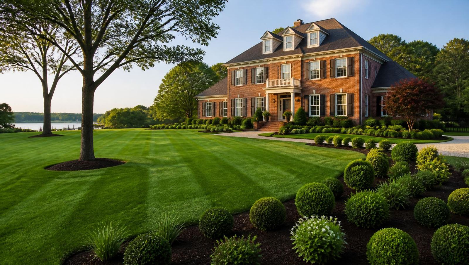 Freshly mowed and striped lawn at a Virginia Beach home